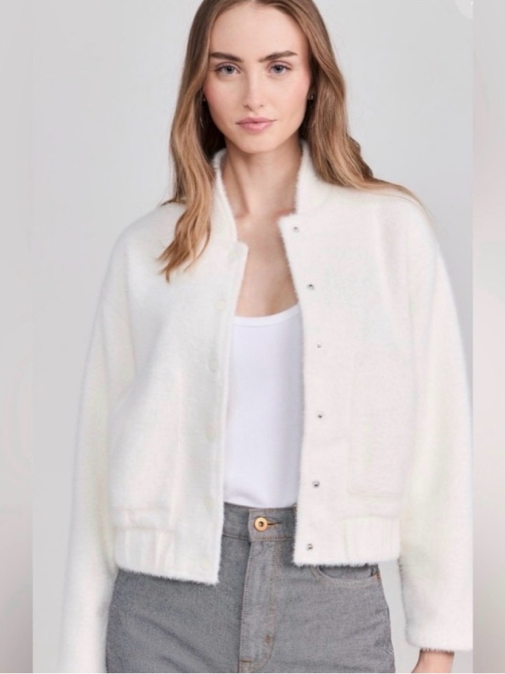 Z Supply White Fuzzy Snap-Front Bomber